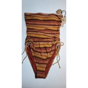 Robin Piccone One Piece Swimsuit Size 8 Chevron Stripe Textured Tie Sides